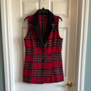 SHEIN Red and Black Plaid Sleeveless Vest